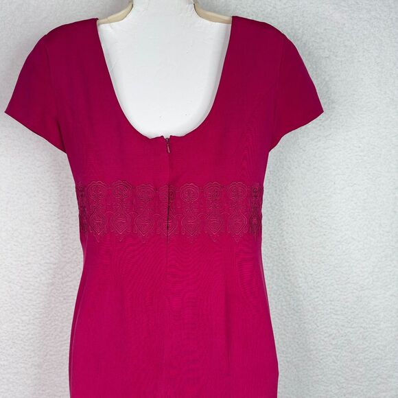 Vintage Talbots Petites Pink Midi Dress Sz 8P Embroidered Waist Elegant - Picture 8 of 13